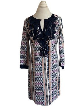 Almatrichi Madrid Euro Boho Geometric Print Ruffle Dress Caftan Size 42 (US 10)